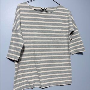 Boden Gray and Cream Striped Top